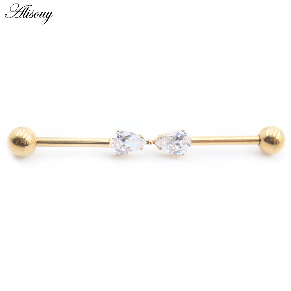 1PC Titanium Heart Triangle Water Drop Zircon Piercing Industrial Barbell Bar Scaffold Ear Cartilage Helix Earring Body Jewelry