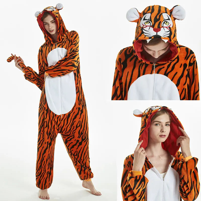 Adults Animal Onesies Unicorn Pajamas Couple Sleepwear Women Men Winter Unisex Kigurumi Costumes Cartoon Flannel Rabbit Pajamas
