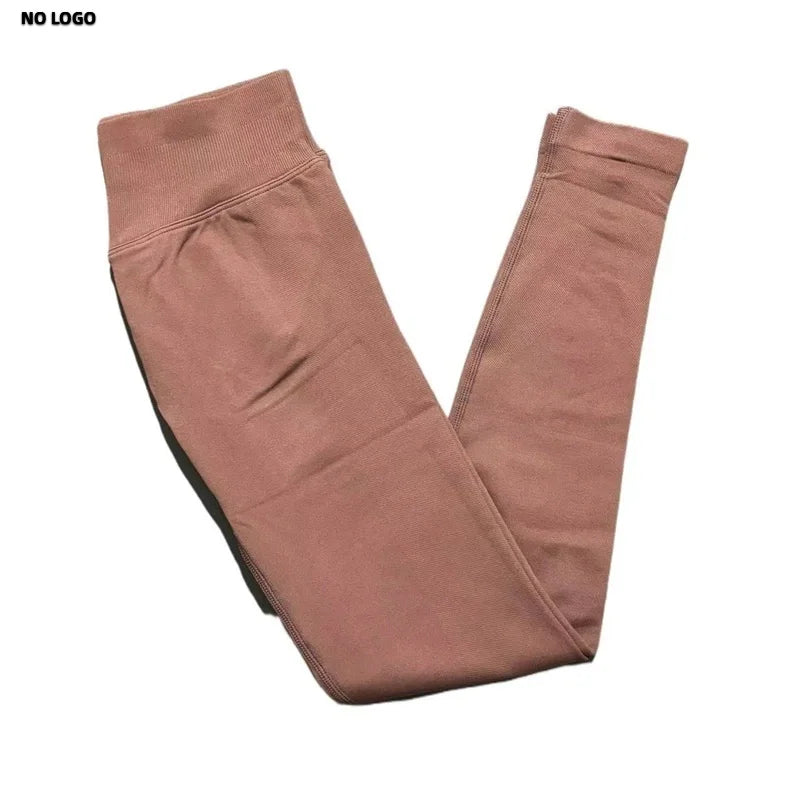 No Logo Woman Sports Leggings Seamless Yoga Long Pants Low Ribbed Band Fitness Sportswear Gym Exercise Tights Workout Leggings
