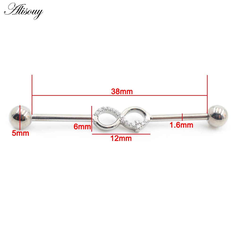 1PC Titanium Heart Triangle Water Drop Zircon Piercing Industrial Barbell Bar Scaffold Ear Cartilage Helix Earring Body Jewelry
