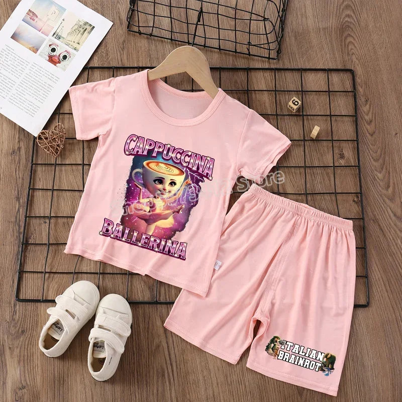 Italian Brainrot Pajama Sleepwear Child Funny Shark Tung Sahur Meme Cartoon Soft Pyjamas Set Nightgown Girl Boy Home Loungewear