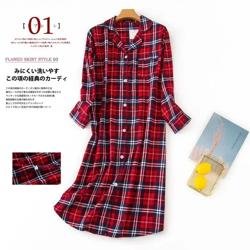 Multi Colors M-xxl Plus Sizes Night Dress for Women Sleepwear Plaid Design Mid-long Shirt Sleeping Dress Women Underwear Clothes
