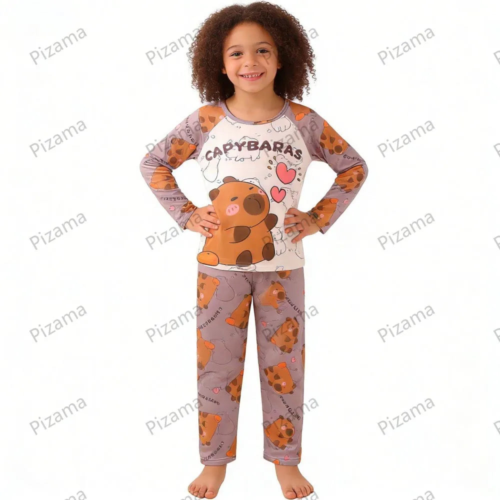 Girls Capybara Pajamas Set Full Sleeve Children Sleepwear Kids Pyjamas Suits for Teenager Boys Pijama Capibara Home Wear Clothes