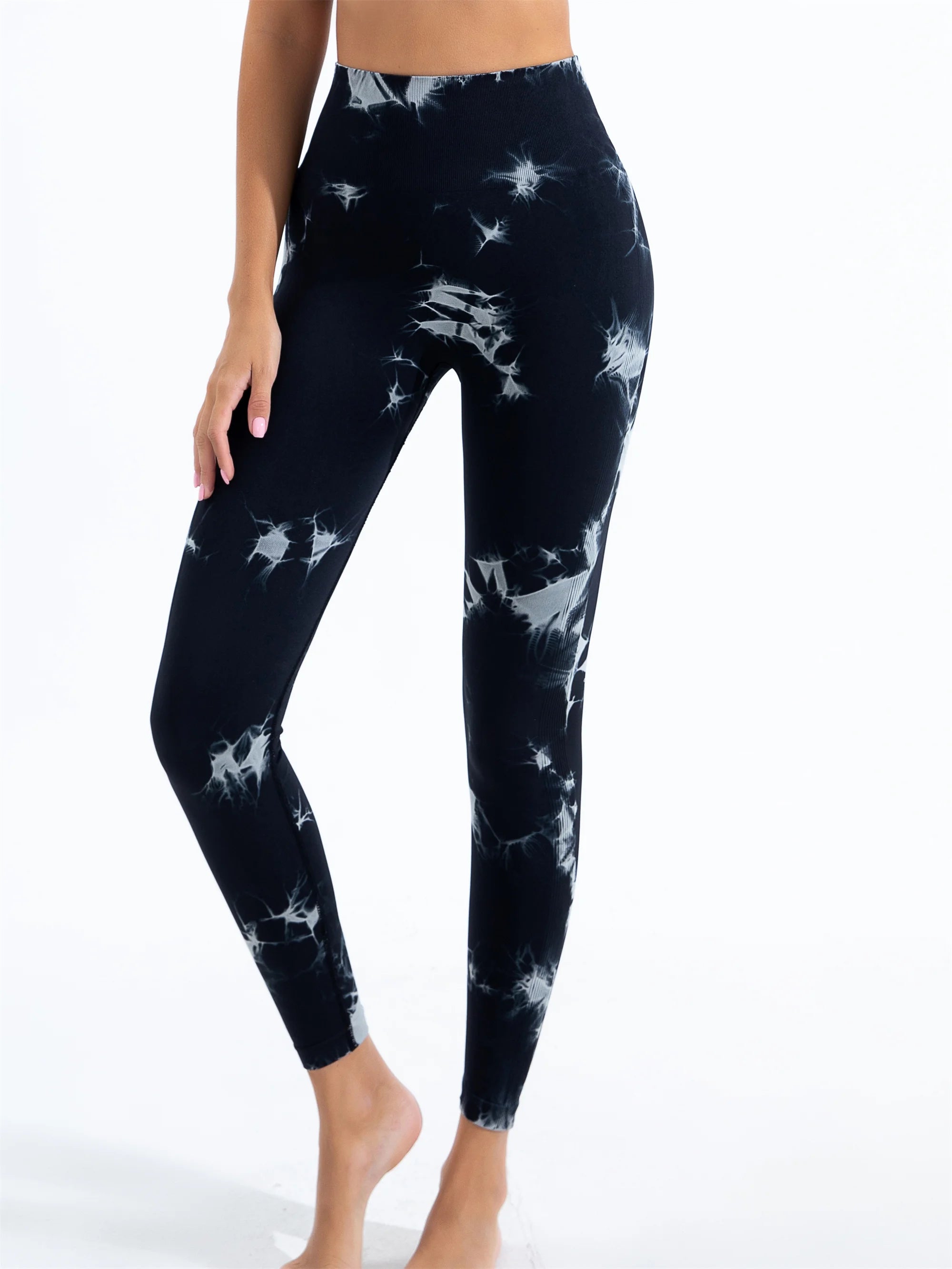 Ladies 2024 New Seamless Tie-Dye Yoga Leggings High Waisted High Elastic Base Layer Bodyshaping Pants For Gym Fashion Women