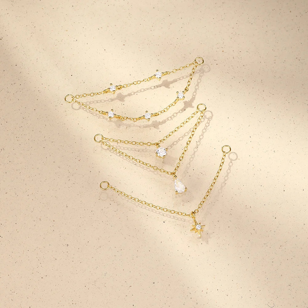 ROXI 925 Sterling Silver DIY 1 Piece Tassel Chain zircon Charms accessory for Women Circle/Piercing Earrings Perforated Jewelry