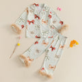 Cute Infant Baby Girl 2Pcs Pajamas Feather Trim Long Sleeve Bow Print Shirt + Pants Set Toddler Sleepwear Homewear Clothing