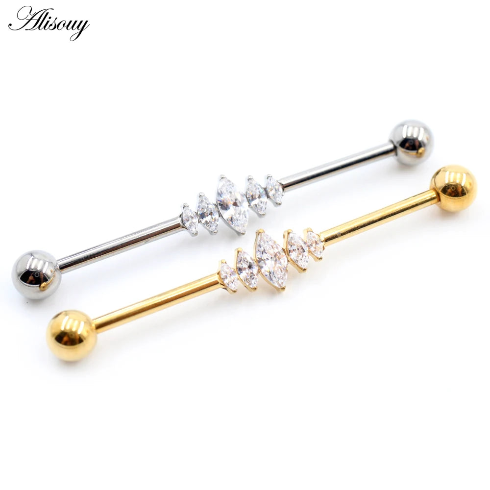 1PC Titanium Heart Triangle Water Drop Zircon Piercing Industrial Barbell Bar Scaffold Ear Cartilage Helix Earring Body Jewelry
