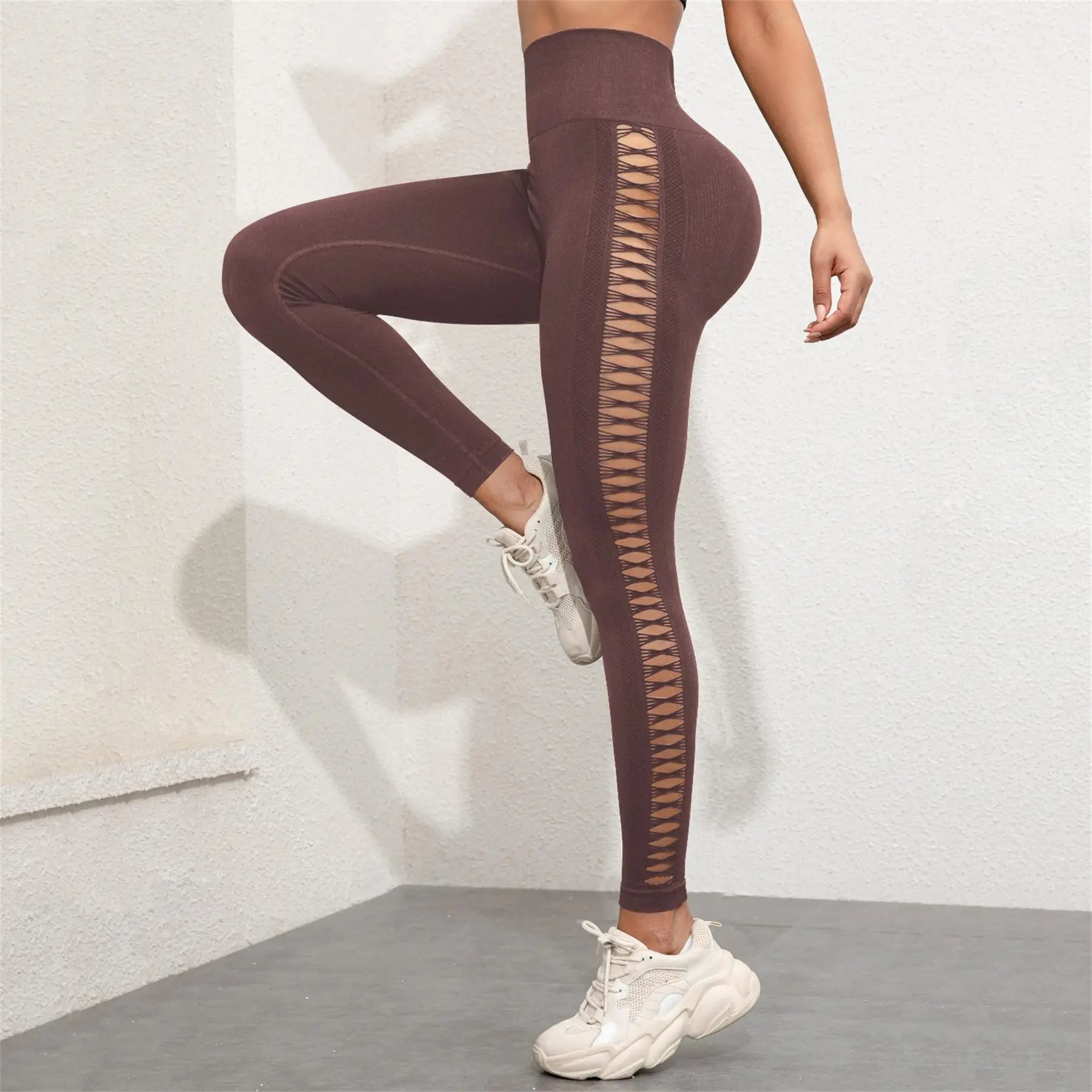Women's Seamless Hollow Out Tie-Dye High-Elastic Compression Workout Leggings, For Yoga & Fitness