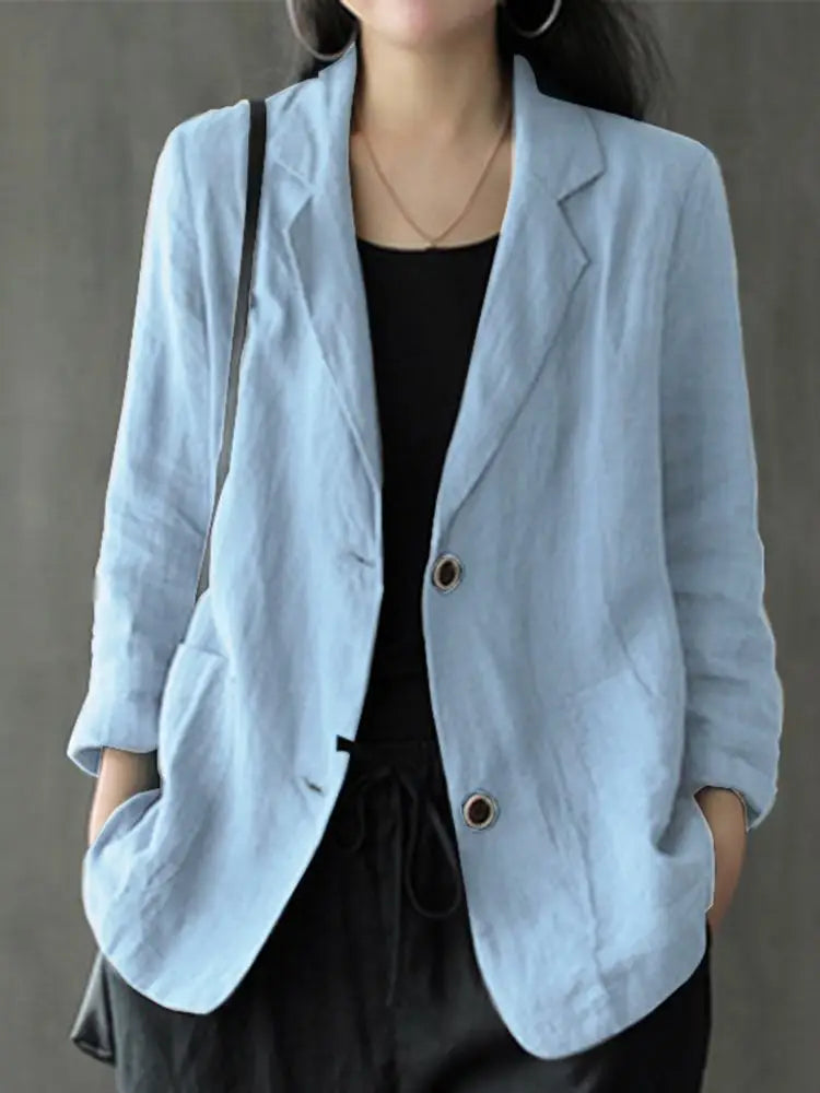 Elegant Solid Blazer Women Autumn Overcoats ZANZEA 2023 Casual Long Sleeve Single Button Coats Female Lapel Outwears Oversized