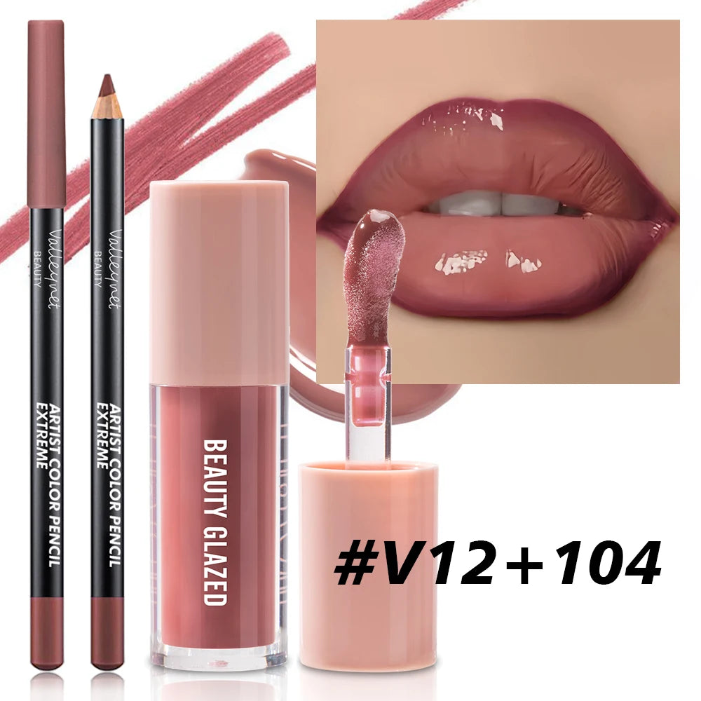 2pcs/Set Velvet Texture Lip Combo,Matte Effect,Long-lasting Waterproof,Brown Colors,Create a Moisturizing and Natural Lip Makeup