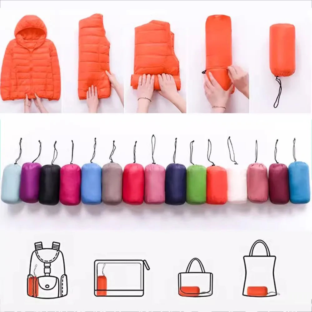 Plus Size Thin Light Down Jacket Women 2023 Autumn Winter Slim Short Hooded Warm White Duck Down Coat Women Outerwear Streetwear