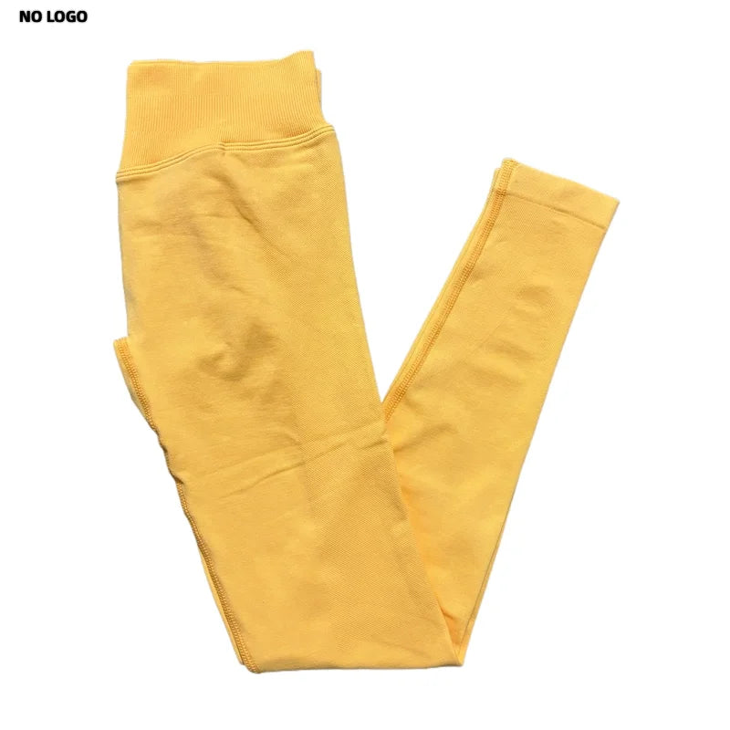 No Logo Woman Sports Leggings Seamless Yoga Long Pants Low Ribbed Band Fitness Sportswear Gym Exercise Tights Workout Leggings