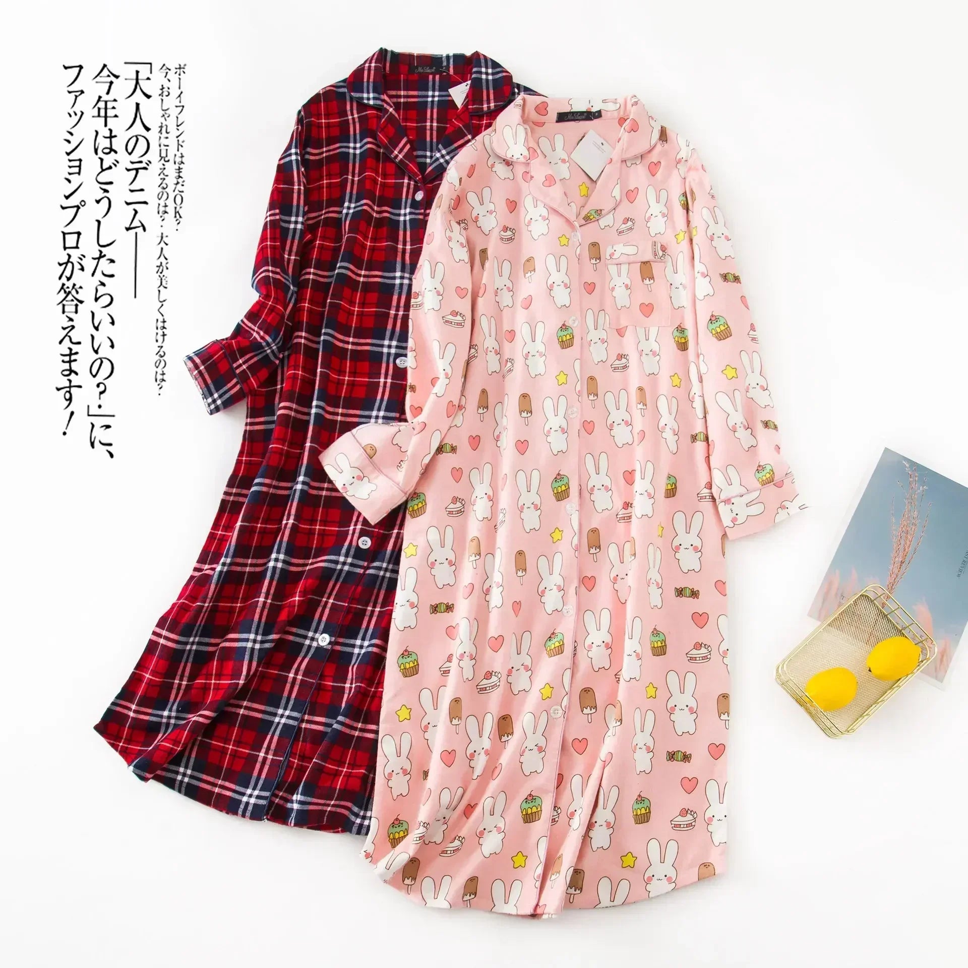Multi Colors M-xxl Plus Sizes Night Dress for Women Sleepwear Plaid Design Mid-long Shirt Sleeping Dress Women Underwear Clothes