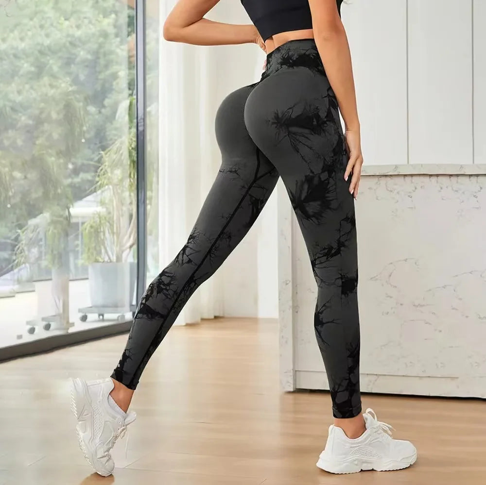 Seamless Tie-Dye Yoga Pants High Waist Peach Booty Leggings for Women - Print Workout Tights Butt Lifting Fitness Cross-Border