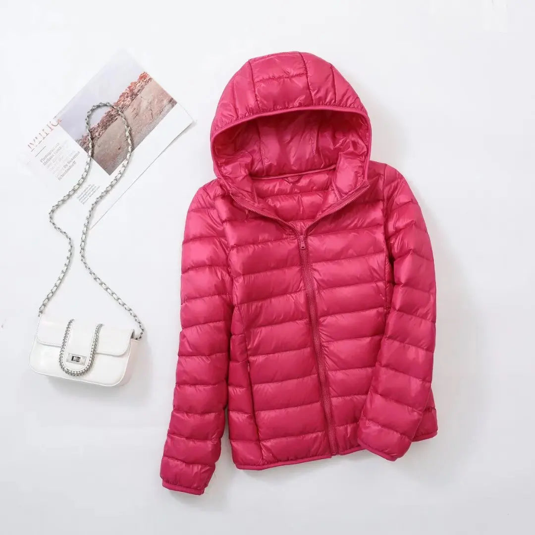 30 Colors Women Fashion Hoodid Short Puffer Jackets 2023 New Arrivals Autumn Winter Female White Duck Down Korean Slim Fit  Coat