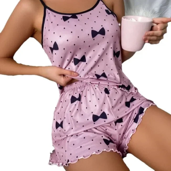 Summer Women's Sleepwear Two-Piece Set Sexy Casual Strap Vest Shorts Home Clothes Set Comfortable Breathable Sleeveless Nightgow