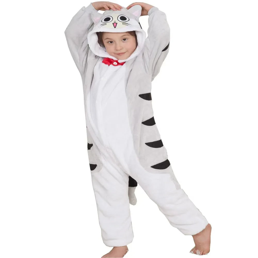 Kids Winter Plush Pajamas Children Dragon Stitch Cow Sleepwear Keep Warm Kigurumi For Boys Girls Flannel Fleece Sleeping Clothes
