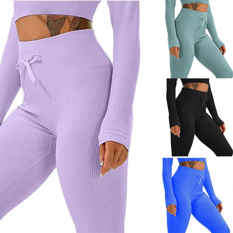 Ribbed Yoga Leggings Sports Tights Woman Seamless Yoga Pants Tummy Control Gym Fitness Legging Push Up Workout Legins Female