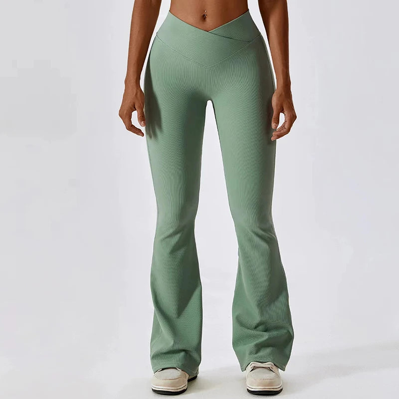 High Waisted Cross Slightly Flared Leg Length Slimming and Hip Lifting Sports Wide Leg Flared Pants