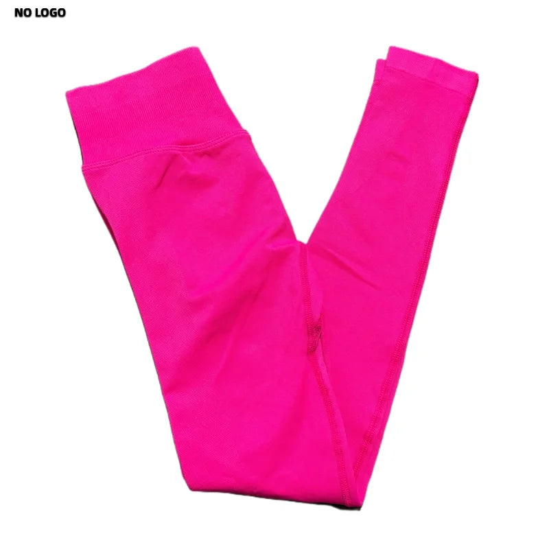 No Logo Woman Sports Leggings Seamless Yoga Long Pants Low Ribbed Band Fitness Sportswear Gym Exercise Tights Workout Leggings