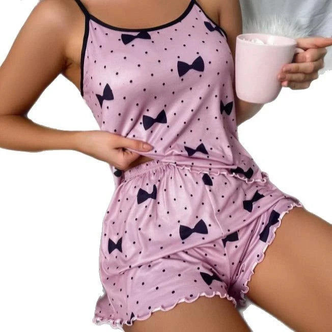 Women's Pajama Set Pajamas T-Shirts Shorts Pink Heart-Shaped Print Round Neck T-Shirt Ice Silk Top Comfortable Casual Summer