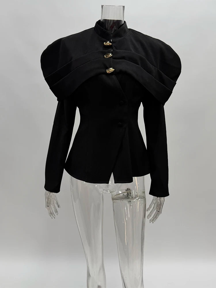 Trendix Black Elegant Blazer For Women 2025 Autumn Fashion Gold Buttons Patchwork Jacket Coat Party Vintage Commuter Suit Jacket