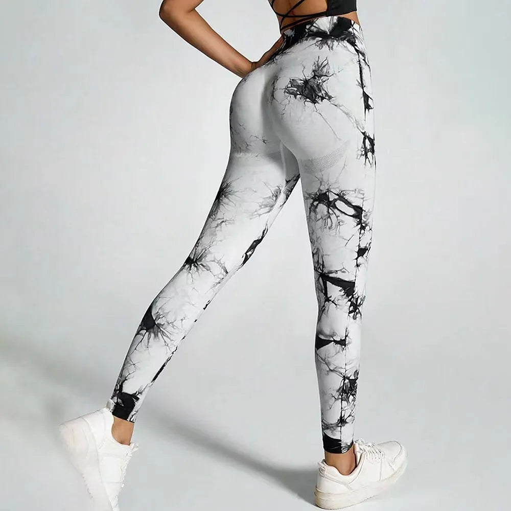 Seamless Tie-Dye Yoga Pants High Waist Peach Booty Leggings for Women - Print Workout Tights Butt Lifting Fitness Cross-Border