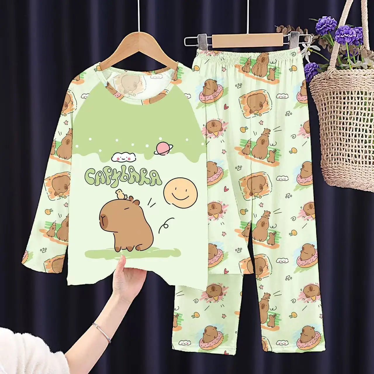 Girls Capybara Pajamas Set Full Sleeve Children Sleepwear Kids Pyjamas Suits for Teenager Boys Pijama Capibara Home Wear Clothes