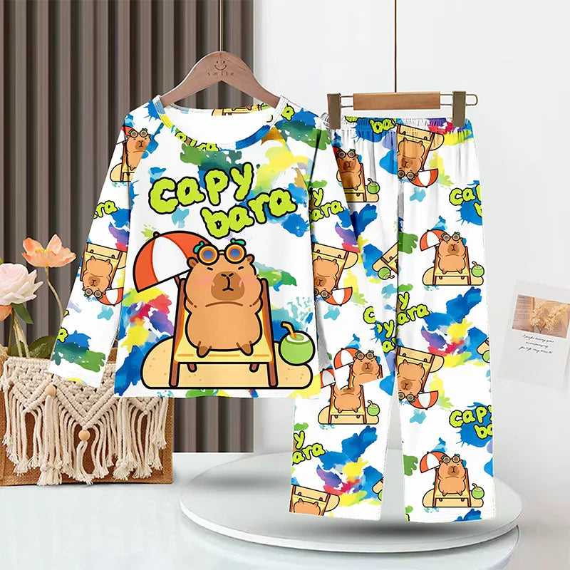 Girls Capybara Pajamas Set Full Sleeve Children Sleepwear Kids Pyjamas Suits for Teenager Boys Pijama Capibara Home Wear Clothes