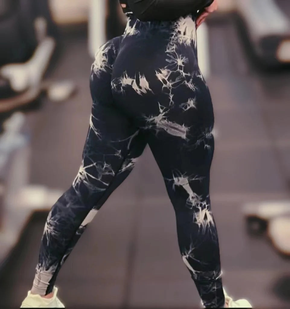 Women Tie Dye Leggings Gym Fitness Athletic Workout Elastic Leggins Butt Lifting Yoga Pants Tie-dye Sports Training Tights