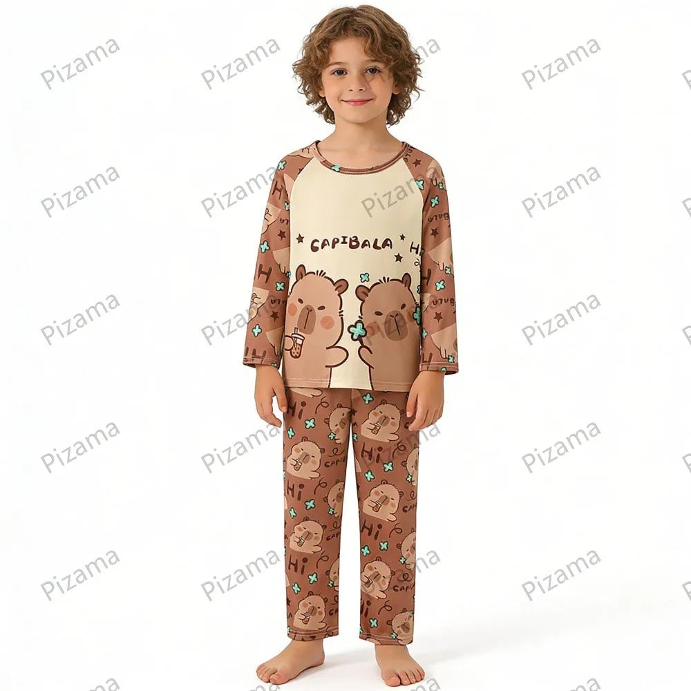 Girls Capybara Pajamas Set Full Sleeve Children Sleepwear Kids Pyjamas Suits for Teenager Boys Pijama Capibara Home Wear Clothes