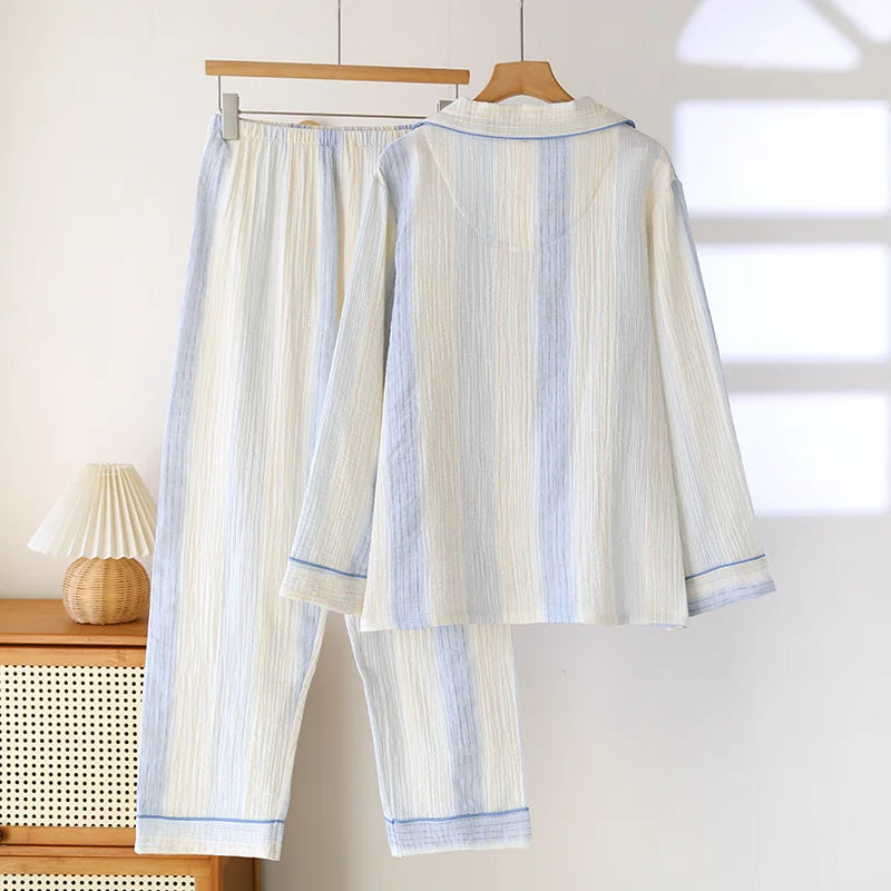 Cotton Sleepwear Striped Printed Home Clothes Long Sleeved Long Pants Spring and Summer New Style Casual Wear Pajamas Set