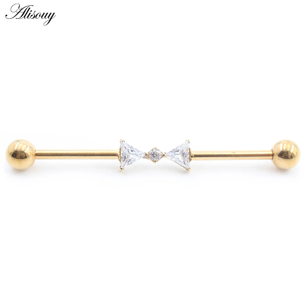 1PC Titanium Heart Triangle Water Drop Zircon Piercing Industrial Barbell Bar Scaffold Ear Cartilage Helix Earring Body Jewelry