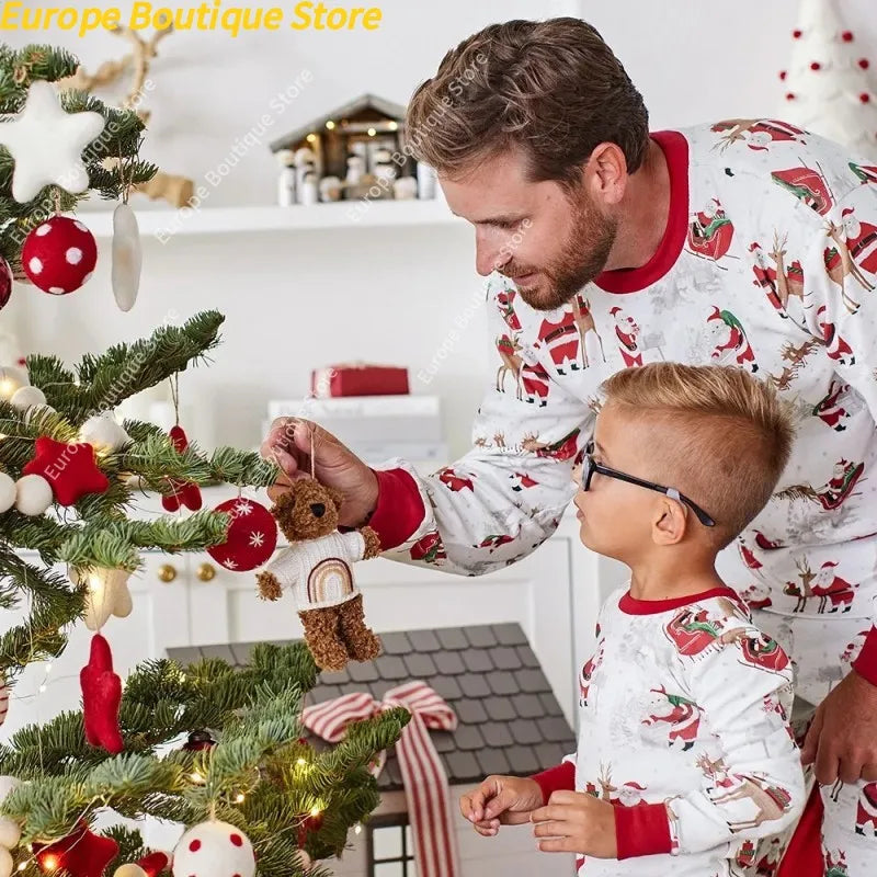 Mom Dad Kids Christmas Print Pajamas Set 2 Piece Pyjama Xmas Family Look Sleepwear Xmas Family Matching Outfits Pjs Loungewear