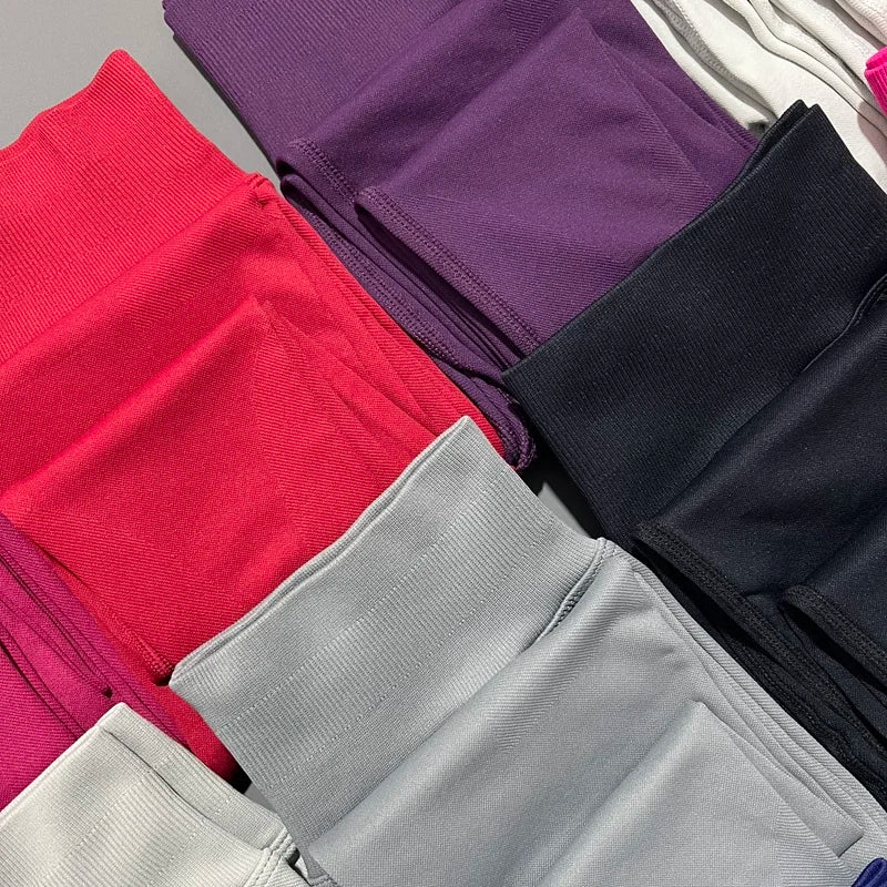 No Logo Woman Sports Leggings Seamless Yoga Long Pants Low Ribbed Band Fitness Sportswear Gym Exercise Tights Workout Leggings