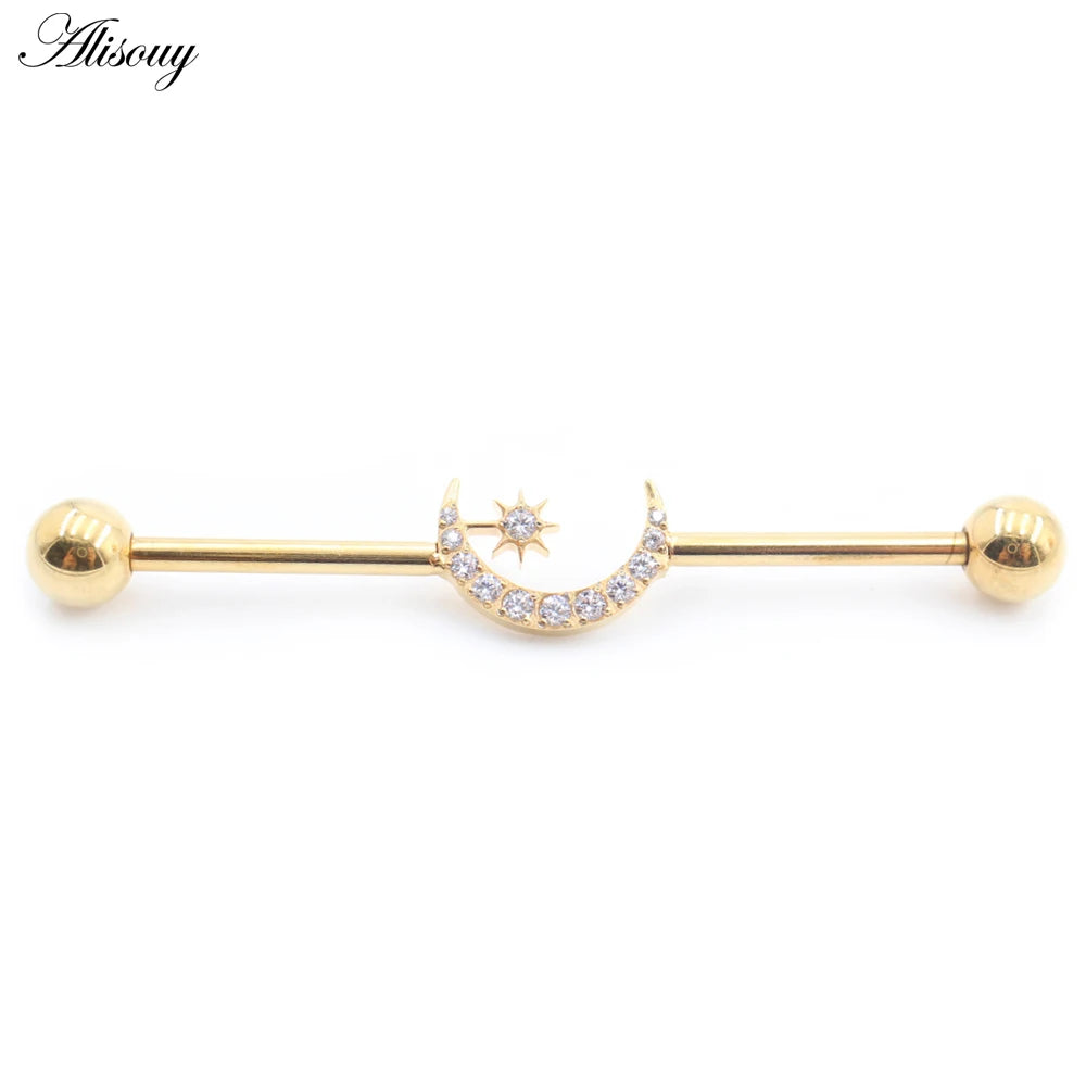 1PC Titanium Heart Triangle Water Drop Zircon Piercing Industrial Barbell Bar Scaffold Ear Cartilage Helix Earring Body Jewelry