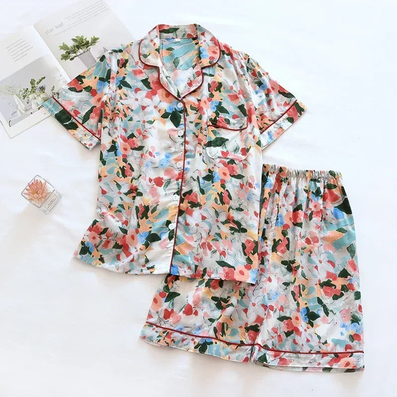 Women's Pajamas Set Short-sleeved Shorts Home Pijima Loose Two-piece Suit for Home Sleepwear Printed Plus Size Female Pijima