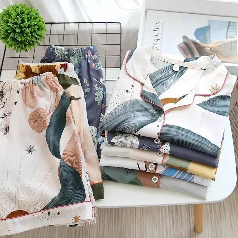 Women's Pajamas Set Short-sleeved Shorts Home Pijima Loose Two-piece Suit for Home Sleepwear Printed Plus Size Female Pijima