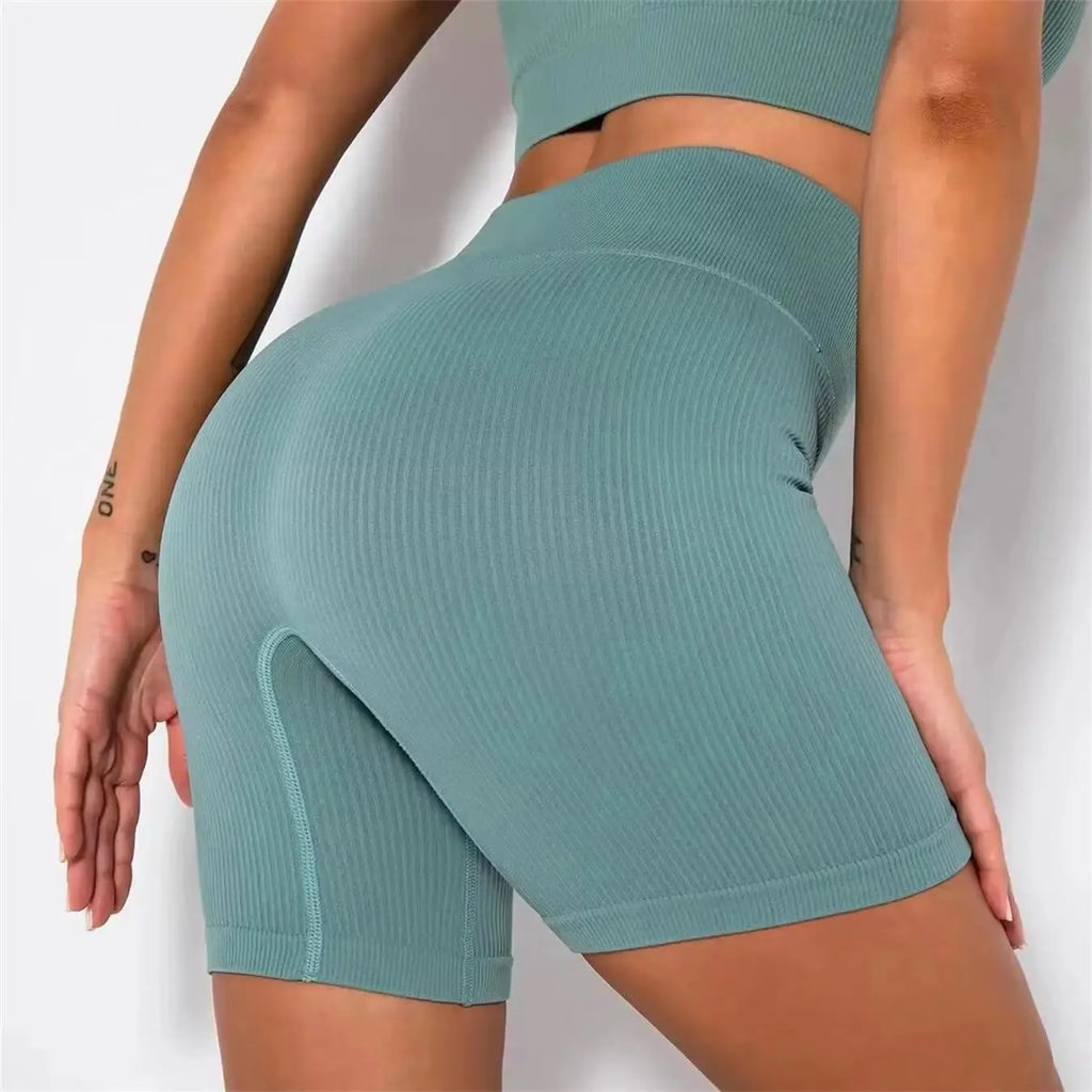 Women's Solid High Waist Sports Shorts, High Stretch Seamless Yoga Leggings, Ladies Sportswear for Indoor Outdoor Wear