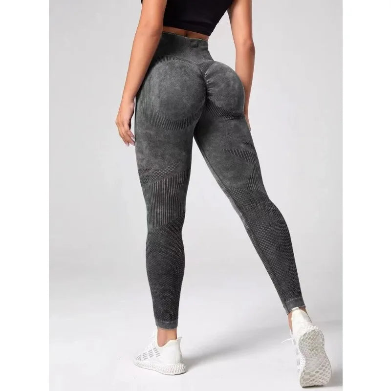 Hollow Out Leggings Women Seamless Slim Tights Frosted Water Washing Fitness Pants High Waist Hip Liftting Stretchy Yoga Pants
