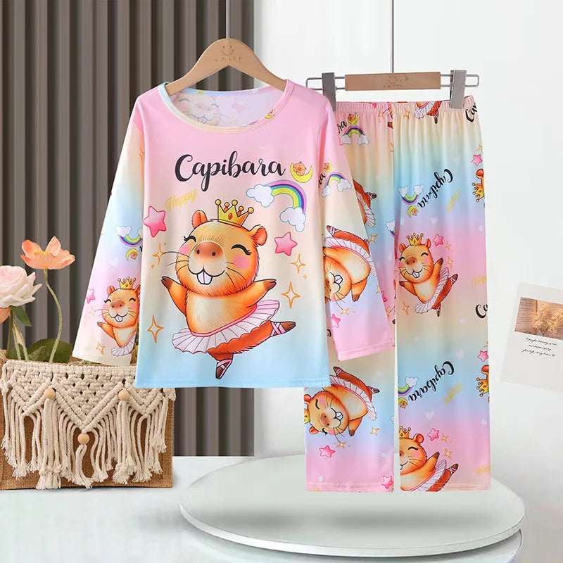 Girls Capybara Pajamas Set Full Sleeve Children Sleepwear Kids Pyjamas Suits for Teenager Boys Pijama Capibara Home Wear Clothes
