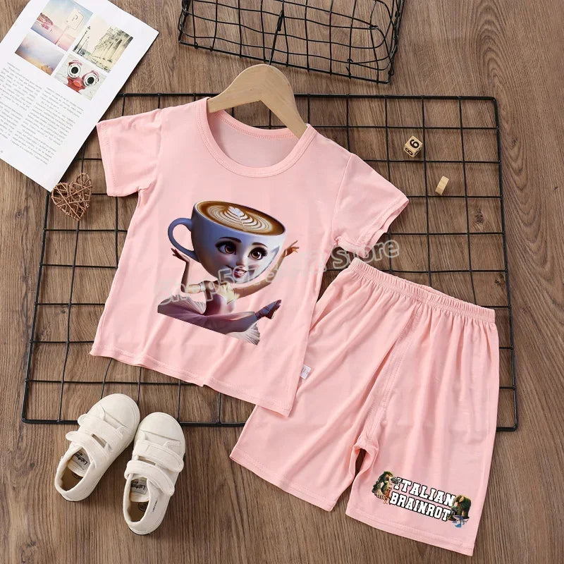 Italian Brainrot Pajama Sleepwear Child Funny Shark Tung Sahur Meme Cartoon Soft Pyjamas Set Nightgown Girl Boy Home Loungewear