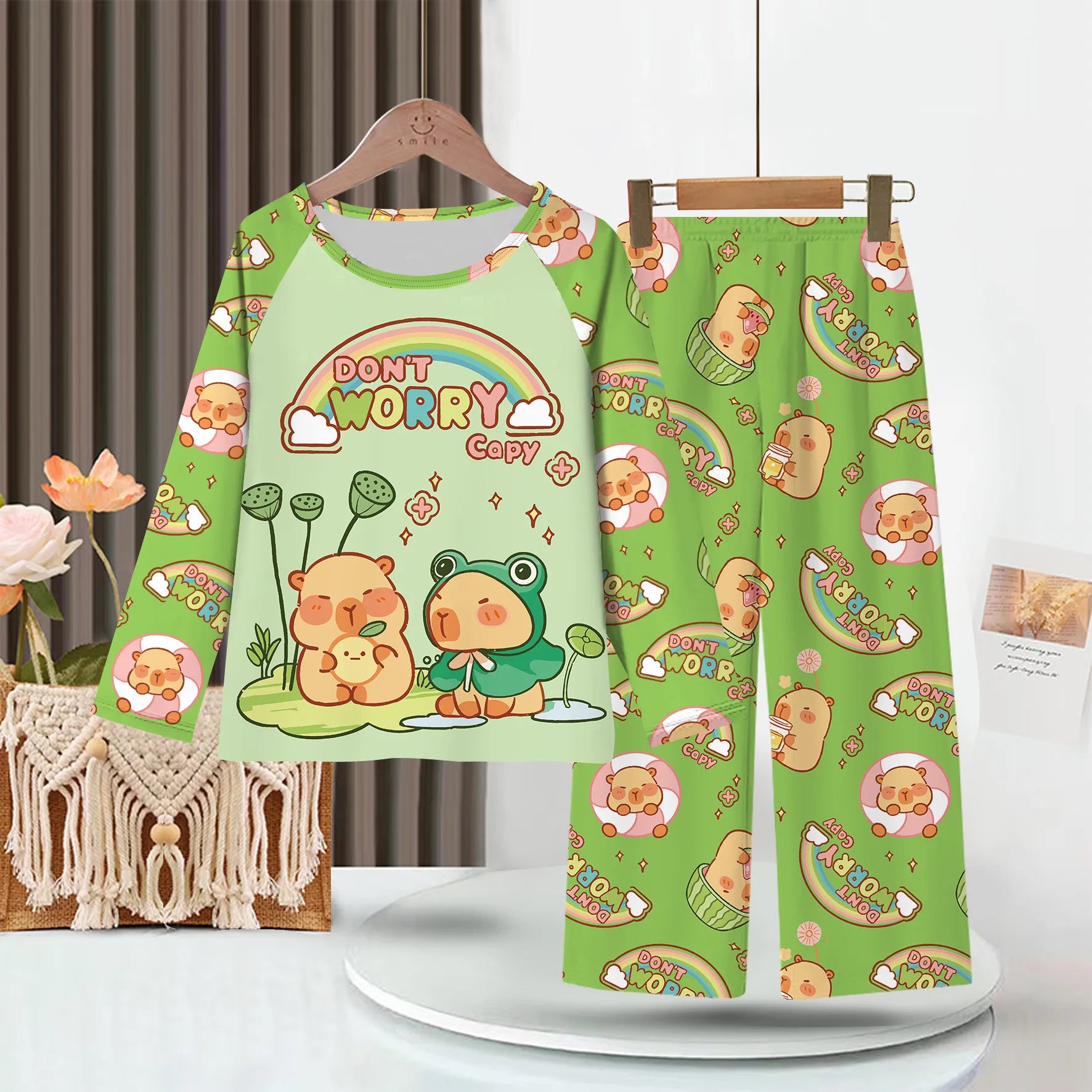 Girls Capybara Pajamas Set Full Sleeve Children Sleepwear Kids Pyjamas Suits for Teenager Boys Pijama Capibara Home Wear Clothes