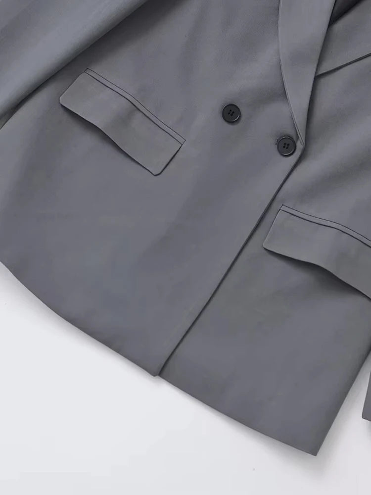 Women's Double Breasted Office Wear Blazer Coat, Long Sleeve, Flap Pockets, Female Outerwear, Chic Tops, Fashion