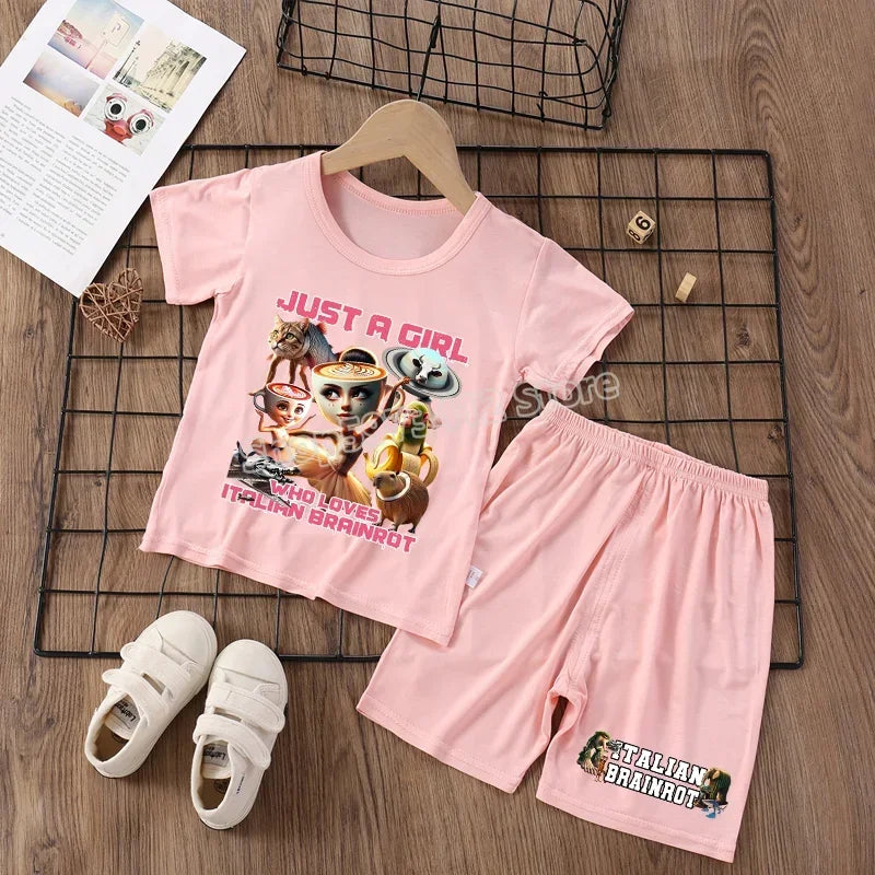 Italian Brainrot Pajama Sleepwear Child Funny Shark Tung Sahur Meme Cartoon Soft Pyjamas Set Nightgown Girl Boy Home Loungewear