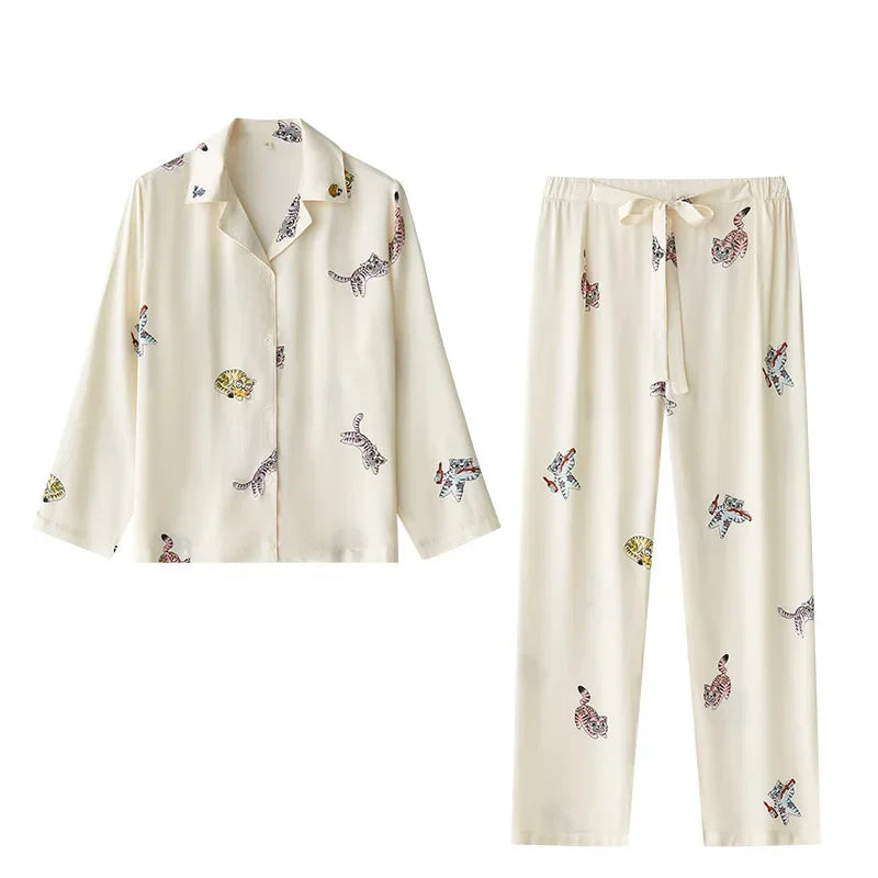 2024 Summer Women Pajamas Gongsatin Tiger Short Sleeve Shorts Pajama Set Men Sleepwear Two Piece Set Loungewear Satin Night Wear