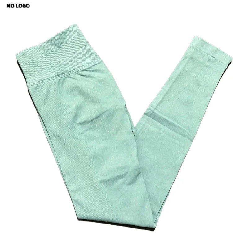 No Logo Woman Sports Leggings Seamless Yoga Long Pants Low Ribbed Band Fitness Sportswear Gym Exercise Tights Workout Leggings