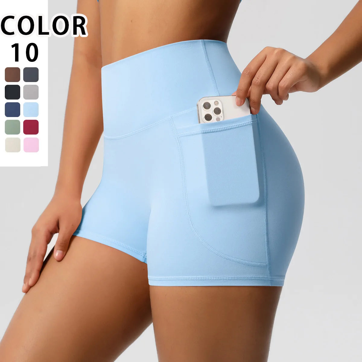 Solid Color Yoga Pants With Pockets Quick Drying High Waisted Gym Push Up Yoga Shorts for Woman Breathable Workout Fitness Short