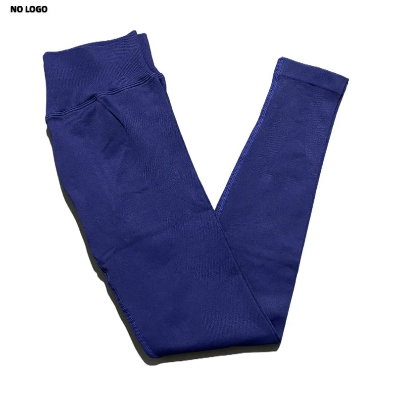 No Logo Woman Sports Leggings Seamless Yoga Long Pants Low Ribbed Band Fitness Sportswear Gym Exercise Tights Workout Leggings