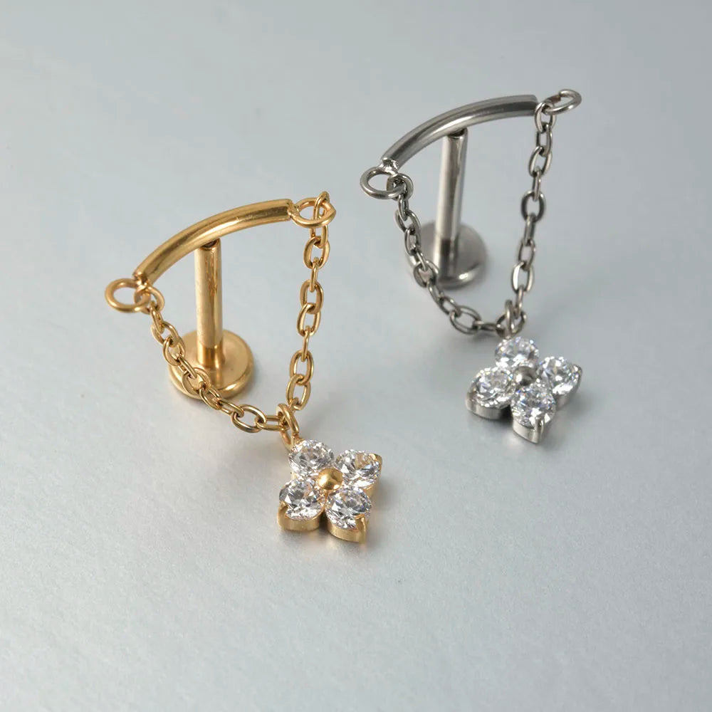 Dreamlee G23 Solid Titanium Chain Dangling Rook Helix Stud Inner Screw Flat Back Tragus Cartilage Earring Lobe Labret Piercing